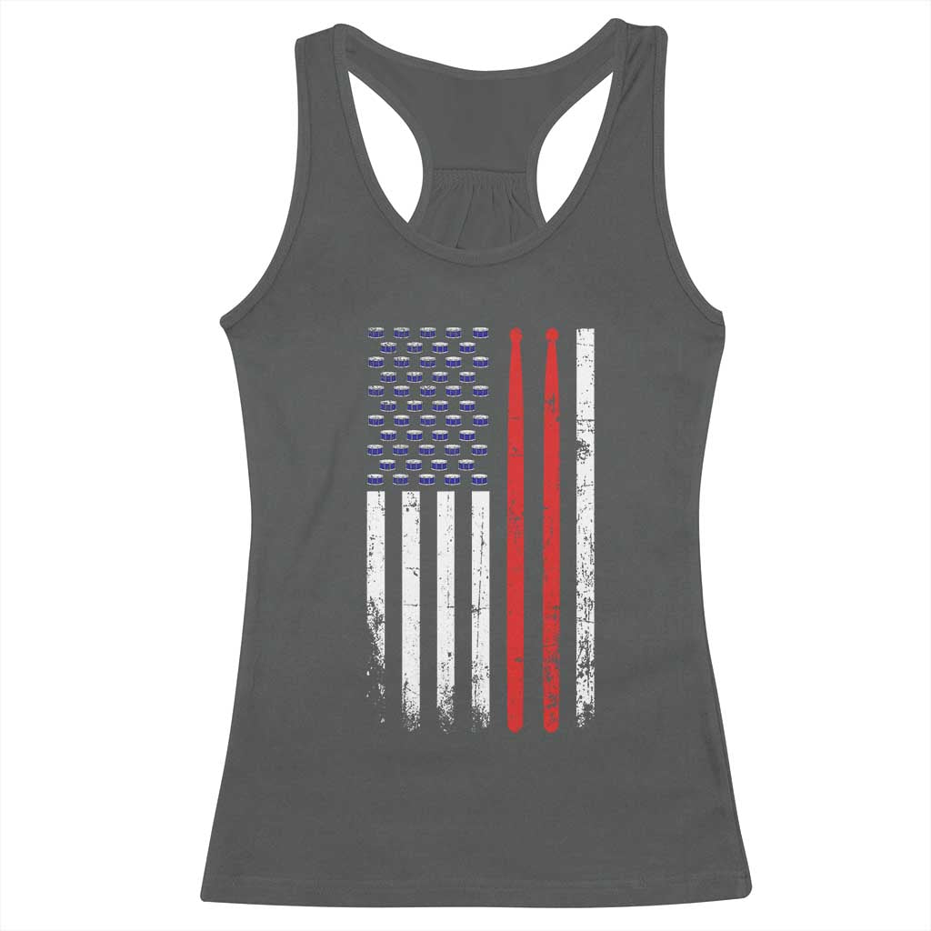 Patriotic Drummer Racerback Tank Top Percussionist Gift Drumming Drumsticks American Flag
