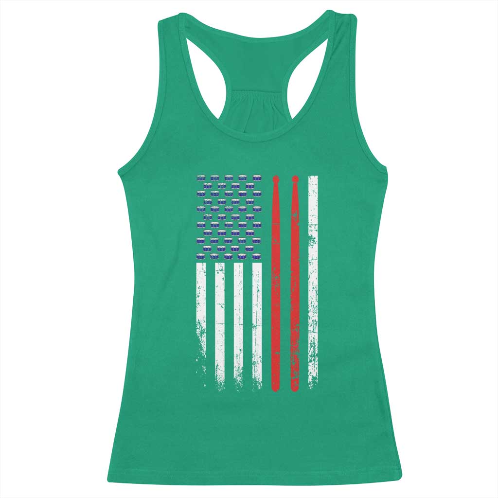 Patriotic Drummer Racerback Tank Top Percussionist Gift Drumming Drumsticks American Flag