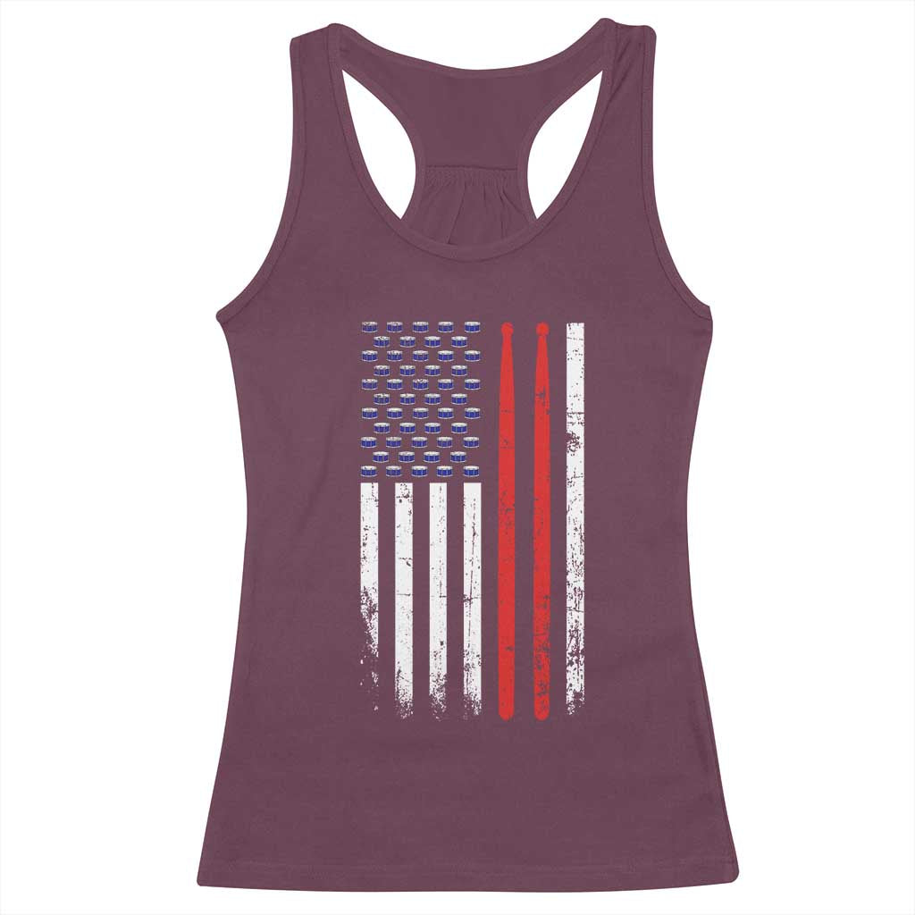 Patriotic Drummer Racerback Tank Top Percussionist Gift Drumming Drumsticks American Flag