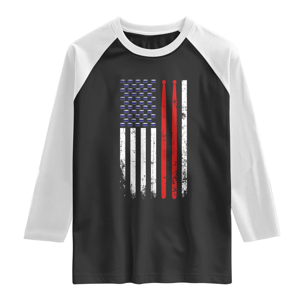 Patriotic Drummer Raglan Shirt Percussionist Gift Drumming Drumsticks American Flag