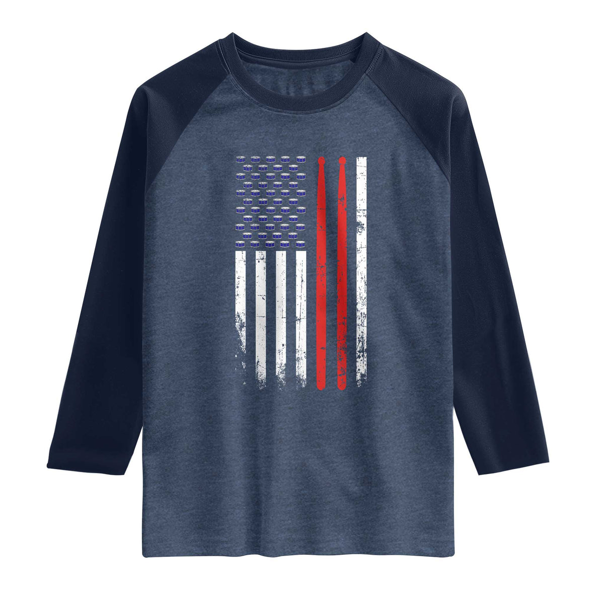 Patriotic Drummer Raglan Shirt Percussionist Gift Drumming Drumsticks American Flag