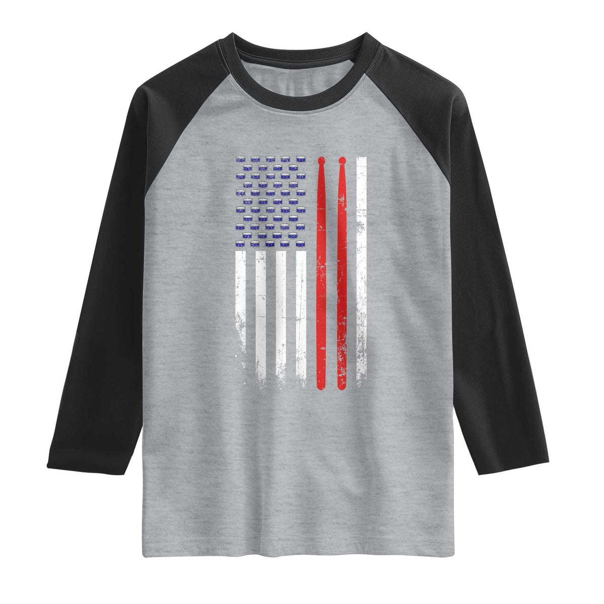 Patriotic Drummer Raglan Shirt Percussionist Gift Drumming Drumsticks American Flag