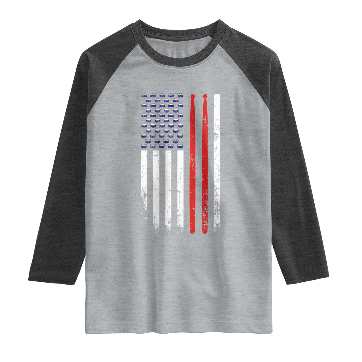 Patriotic Drummer Raglan Shirt Percussionist Gift Drumming Drumsticks American Flag