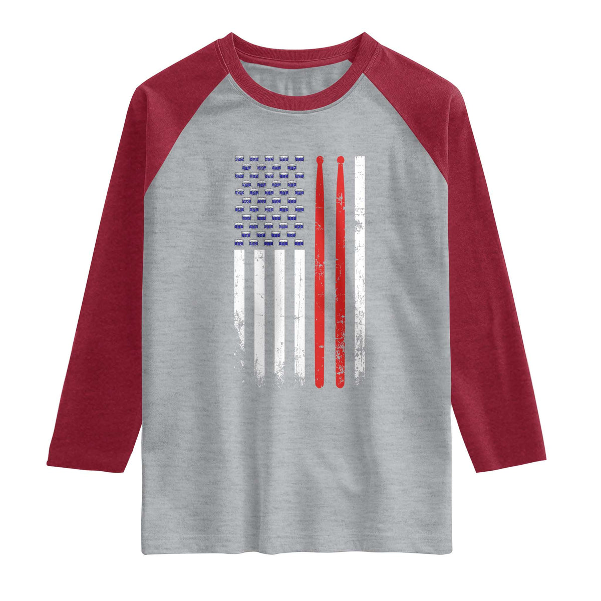Patriotic Drummer Raglan Shirt Percussionist Gift Drumming Drumsticks American Flag