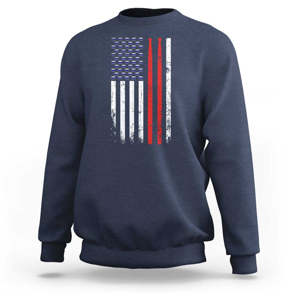 Patriotic Drummer Sweatshirt Percussionist Gift Drumming Drumsticks American Flag