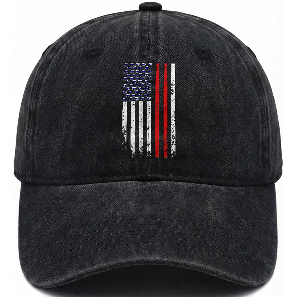 Patriotic Drummer Washed Cotton Baseball Cap Percussionist Gift Drumming Drumsticks American Flag