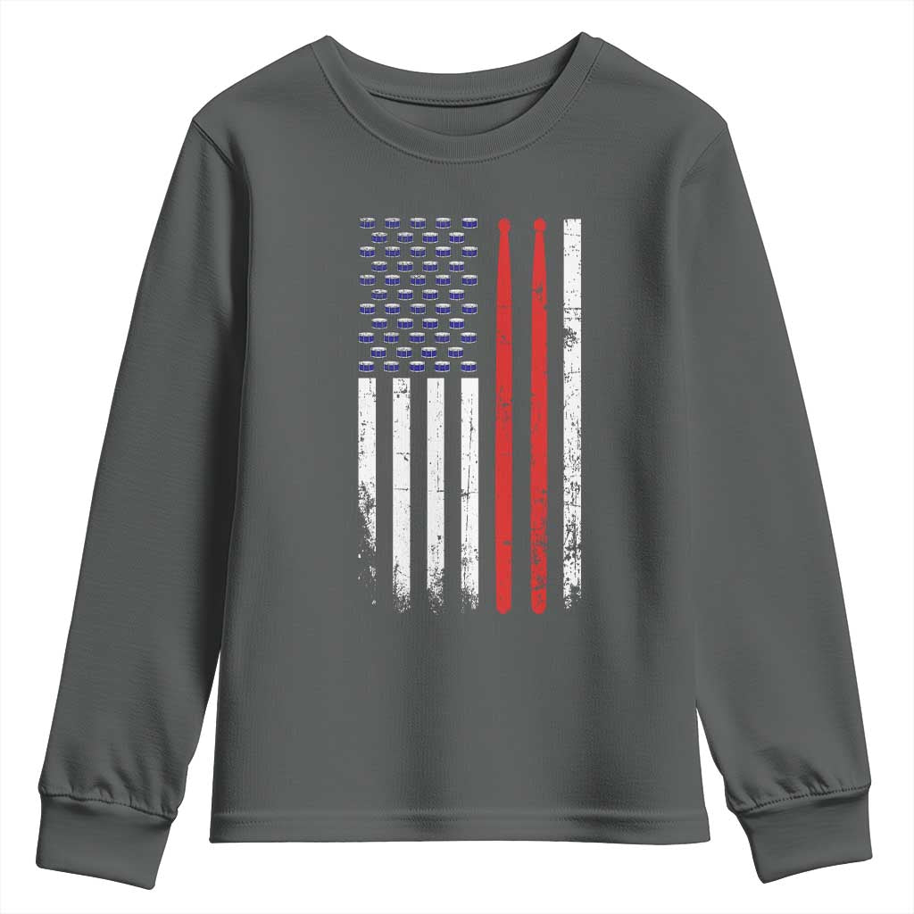 Patriotic Drummer Youth Sweatshirt Percussionist Gift Drumming Drumsticks American Flag