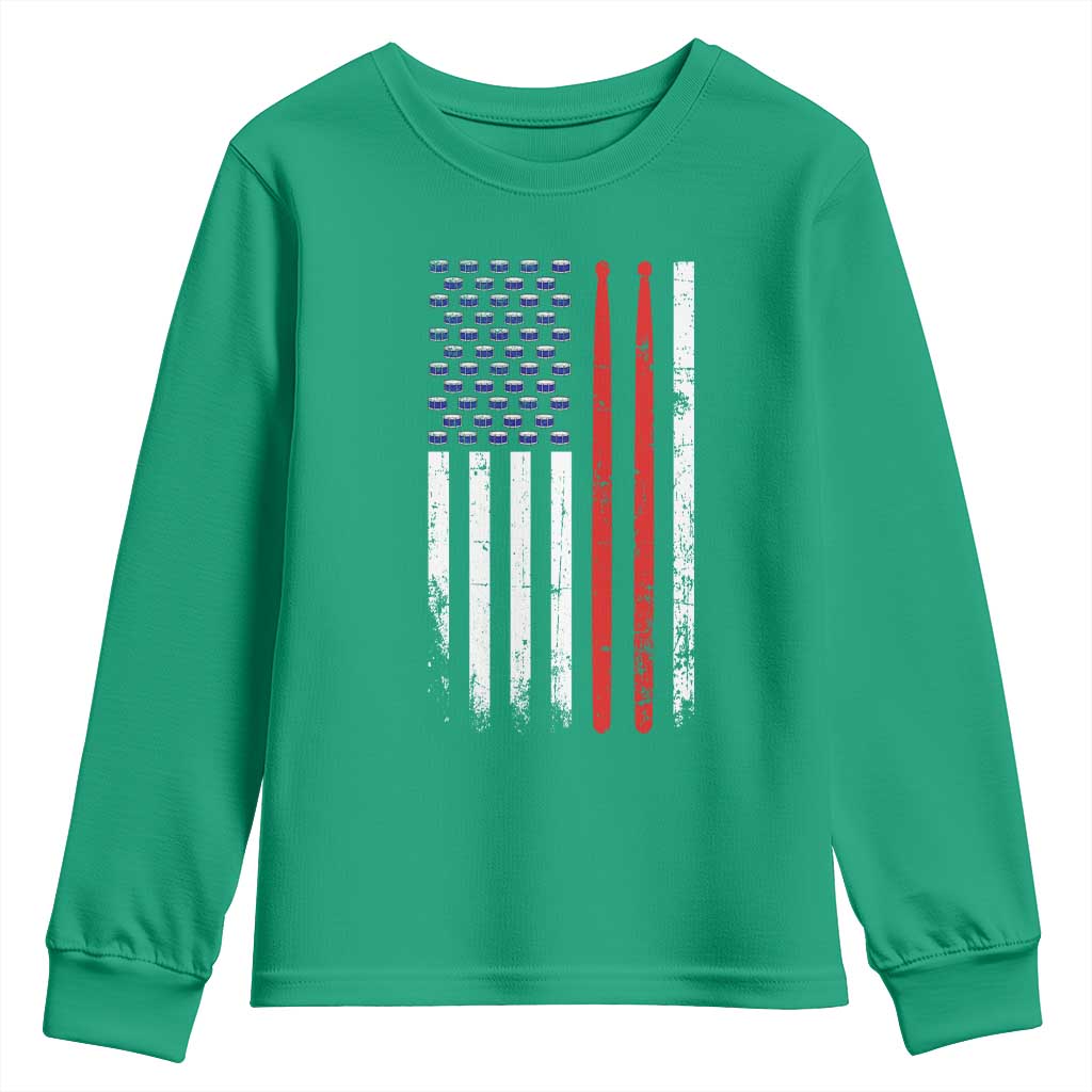 Patriotic Drummer Youth Sweatshirt Percussionist Gift Drumming Drumsticks American Flag
