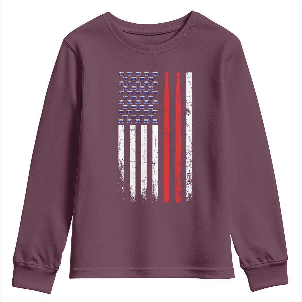 Patriotic Drummer Youth Sweatshirt Percussionist Gift Drumming Drumsticks American Flag