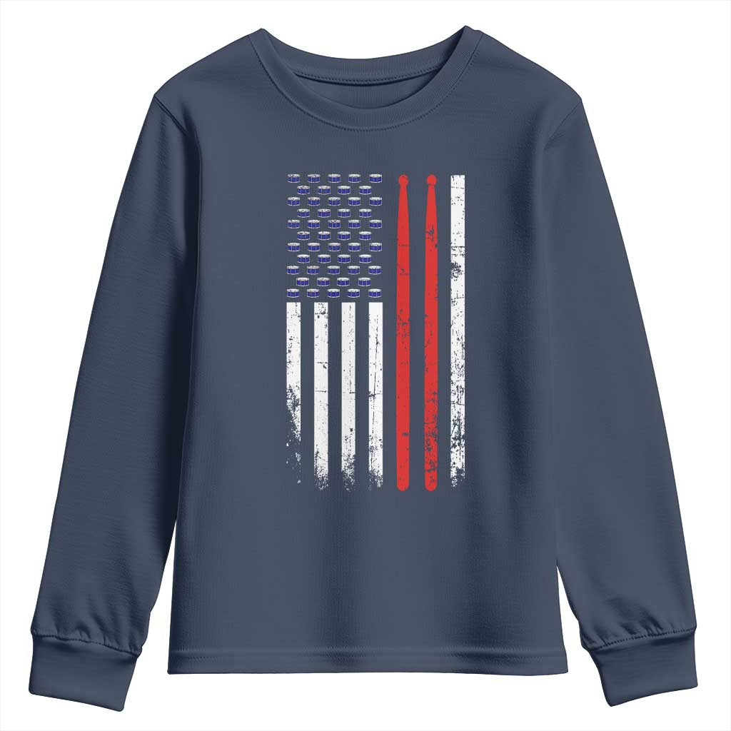 Patriotic Drummer Youth Sweatshirt Percussionist Gift Drumming Drumsticks American Flag