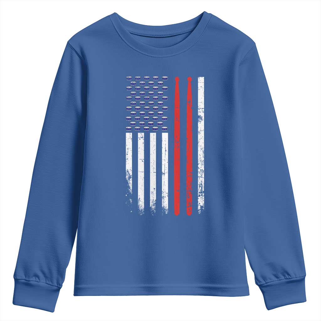 Patriotic Drummer Youth Sweatshirt Percussionist Gift Drumming Drumsticks American Flag