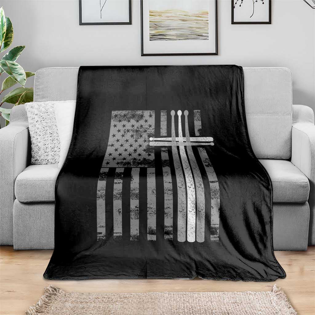Christian Drummer Throw Blanket American Flag Drumsticks Religious Faith Cross Patriotic