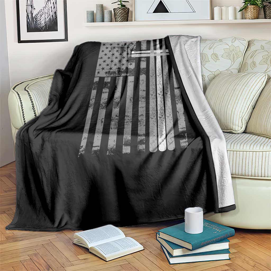 Christian Drummer Throw Blanket American Flag Drumsticks Religious Faith Cross Patriotic