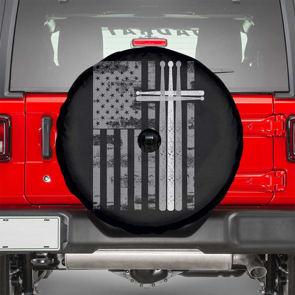 Christian Drummer Spare Tire Cover American Flag Drumsticks Religious Faith Cross Patriotic