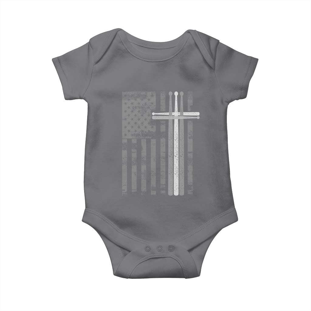 Christian Drummer Baby Onesie American Flag Drumsticks Religious Faith Cross Patriotic