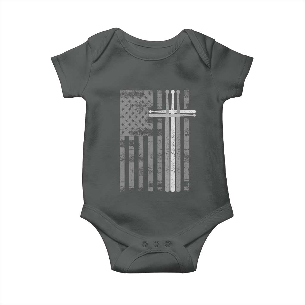 Christian Drummer Baby Onesie American Flag Drumsticks Religious Faith Cross Patriotic