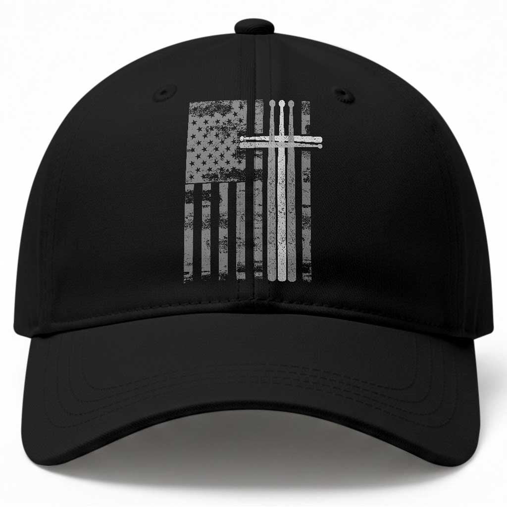 Christian Drummer Baseball Cap American Flag Drumsticks Religious Faith Cross Patriotic