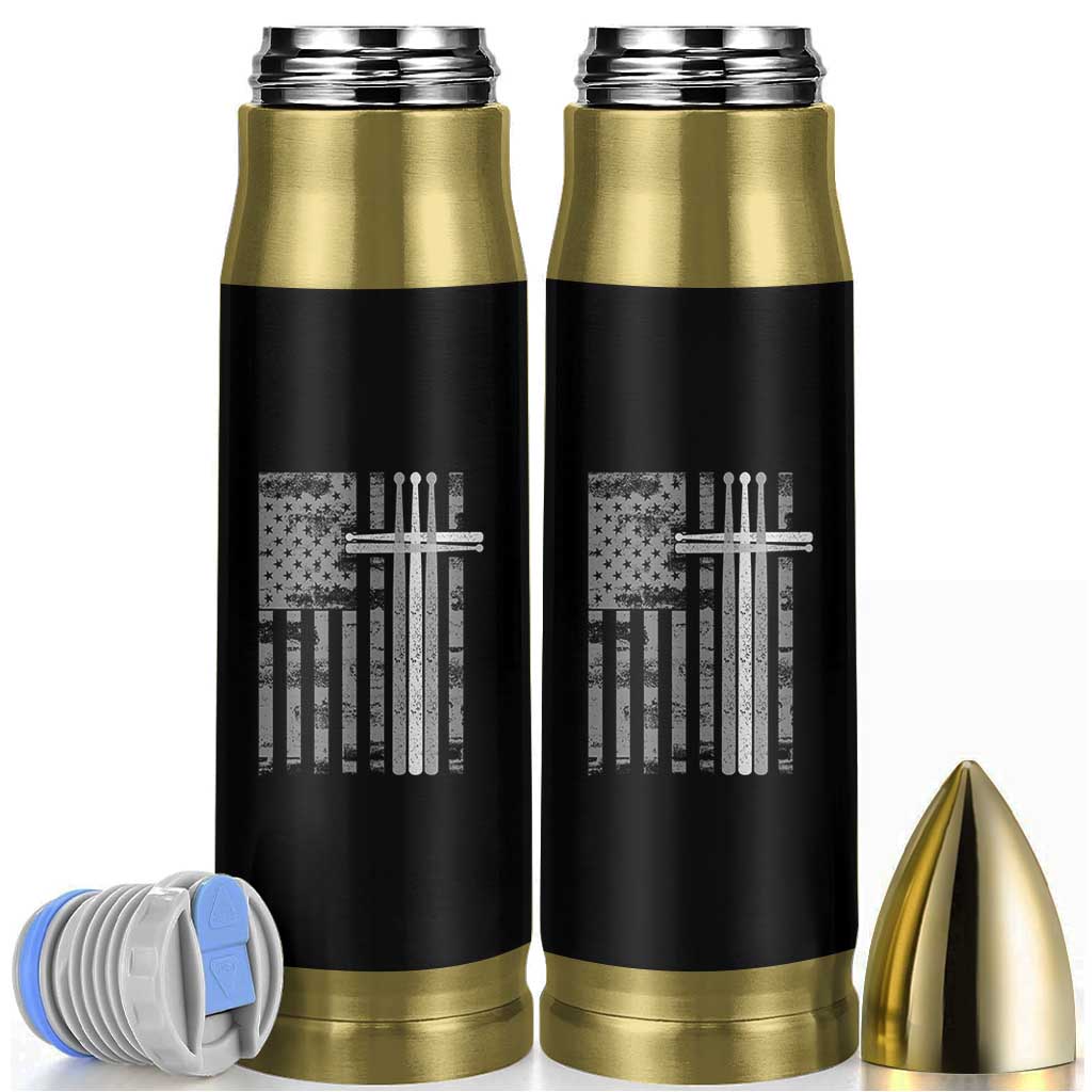 Christian Drummer Bullet Tumbler American Flag Drumsticks Religious Faith Cross Patriotic