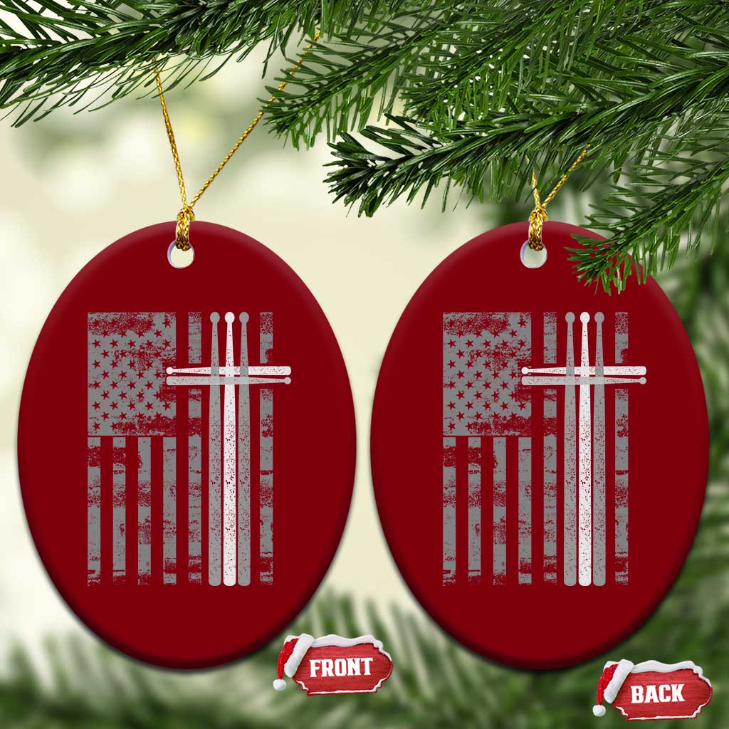 Christian Drummer Ceramic Ornament American Flag Drumsticks Religious Faith Cross Patriotic