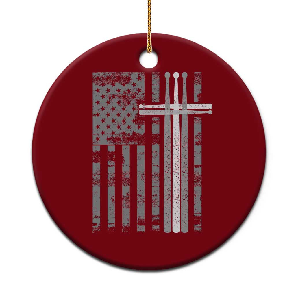 Christian Drummer Ceramic Ornament American Flag Drumsticks Religious Faith Cross Patriotic