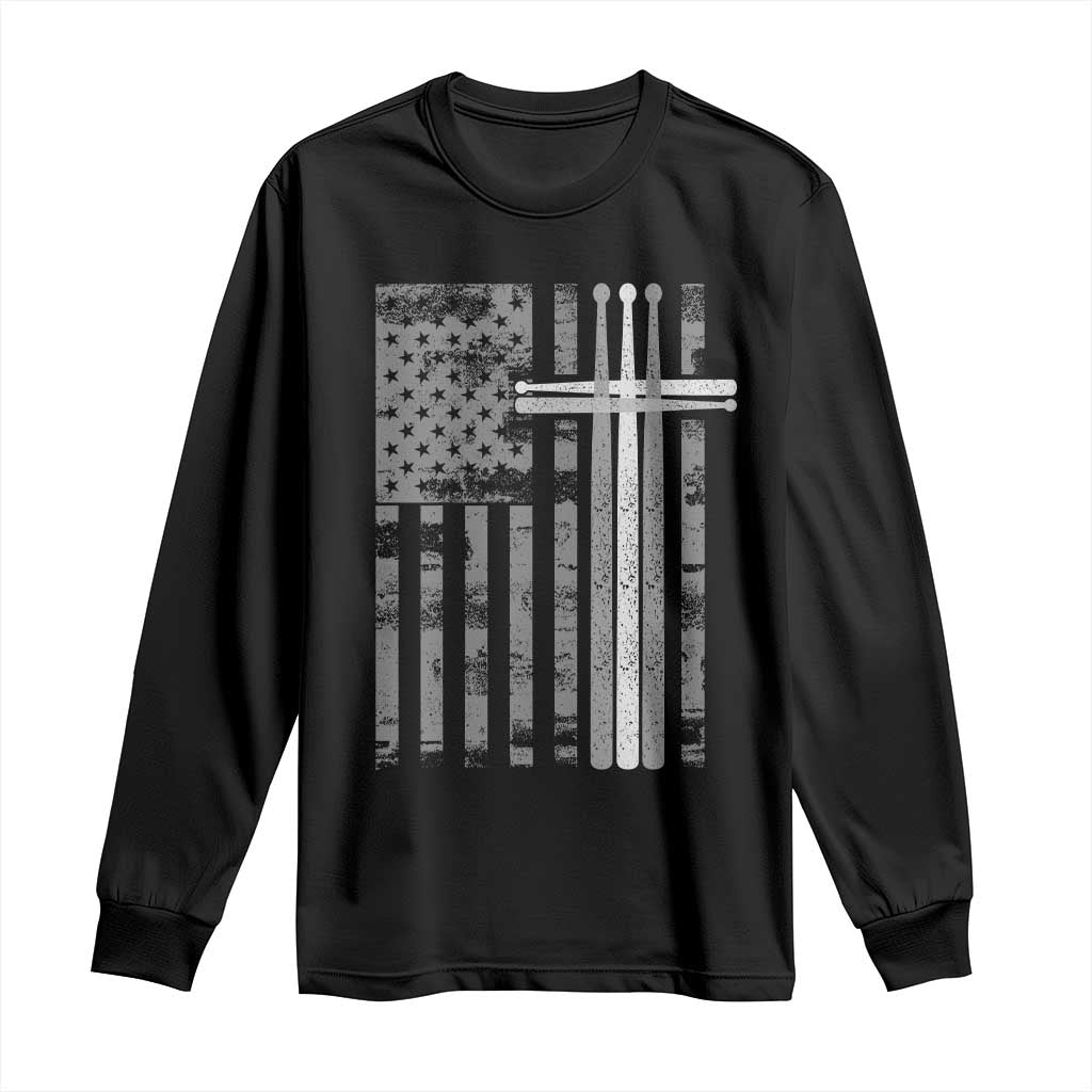 Christian Drummer Long Sleeve Shirt American Flag Drumsticks Religious Faith Cross Patriotic