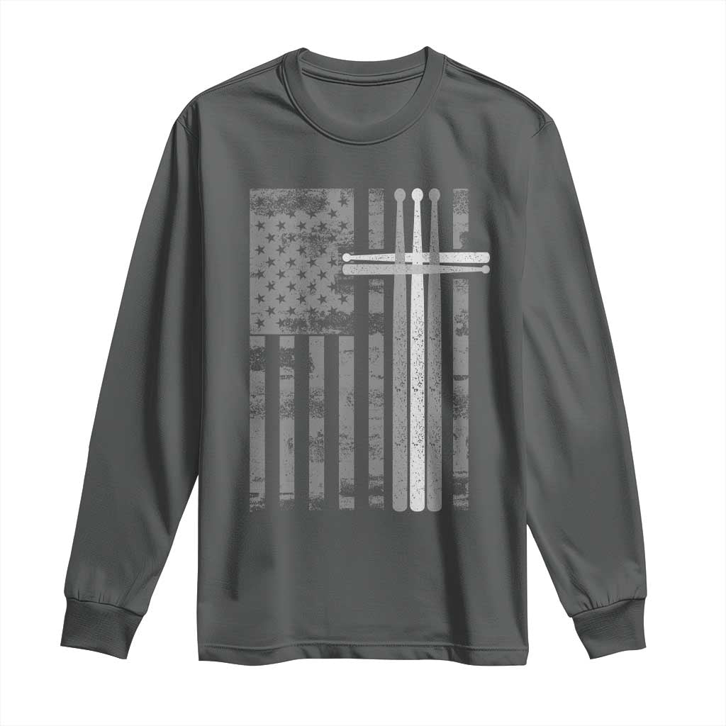 Christian Drummer Long Sleeve Shirt American Flag Drumsticks Religious Faith Cross Patriotic