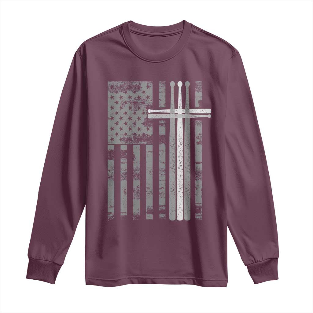 Christian Drummer Long Sleeve Shirt American Flag Drumsticks Religious Faith Cross Patriotic