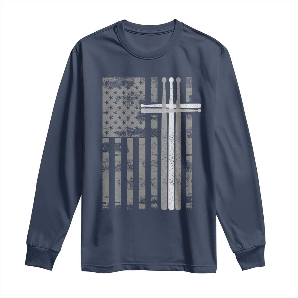 Christian Drummer Long Sleeve Shirt American Flag Drumsticks Religious Faith Cross Patriotic