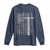 Christian Drummer Long Sleeve Shirt American Flag Drumsticks Religious Faith Cross Patriotic