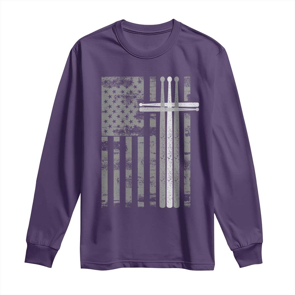 Christian Drummer Long Sleeve Shirt American Flag Drumsticks Religious Faith Cross Patriotic