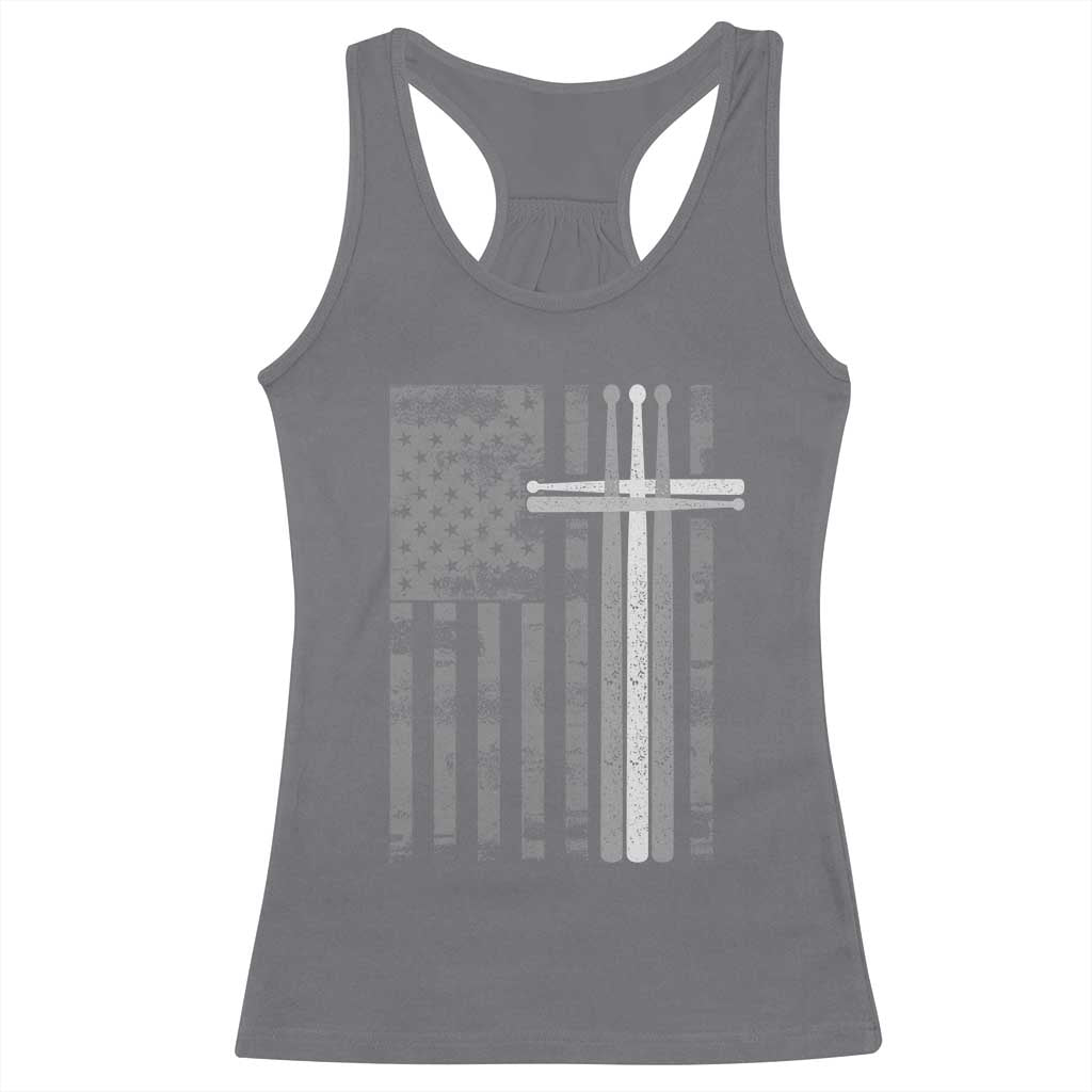 Christian Drummer Racerback Tank Top American Flag Drumsticks Religious Faith Cross Patriotic