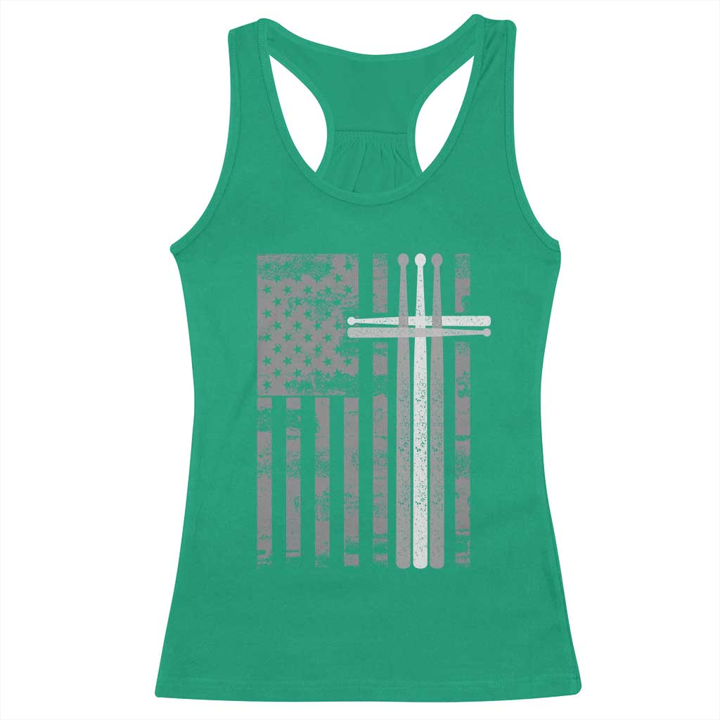 Christian Drummer Racerback Tank Top American Flag Drumsticks Religious Faith Cross Patriotic