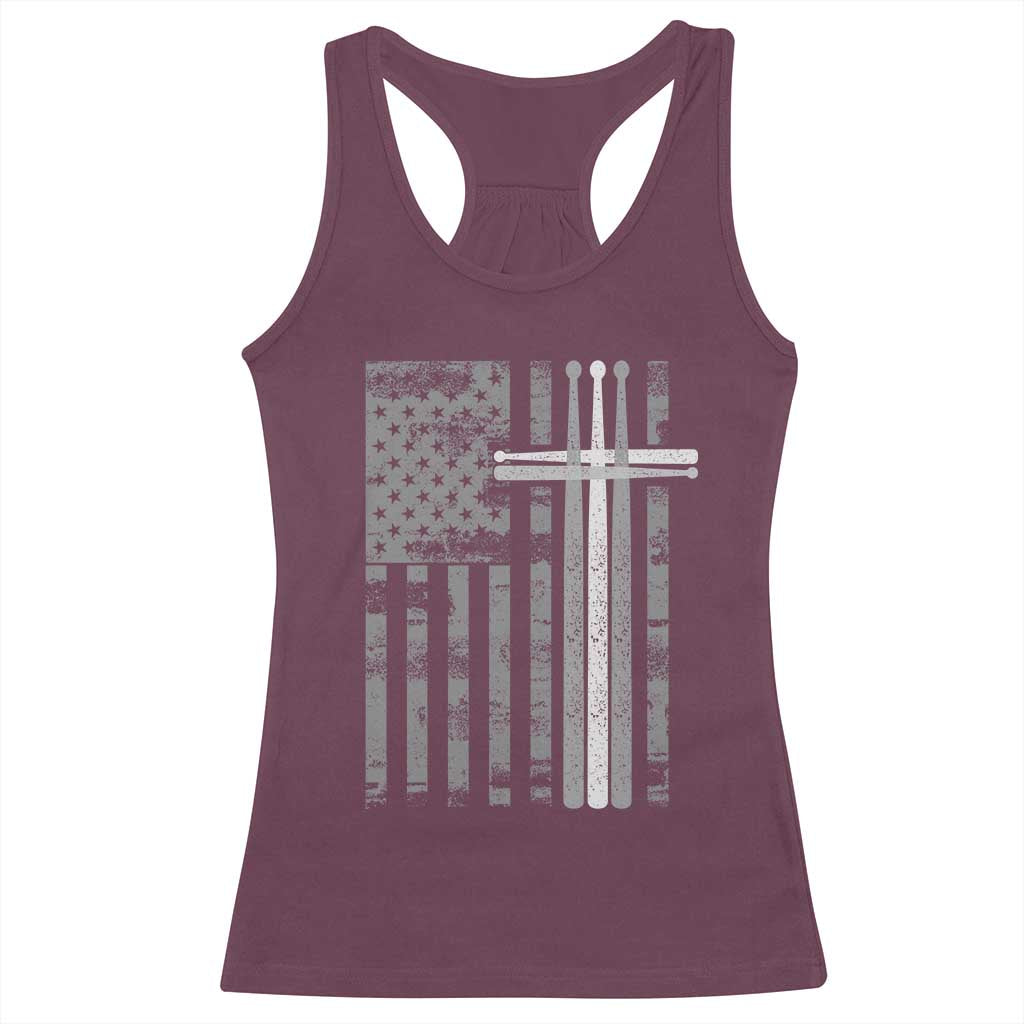 Christian Drummer Racerback Tank Top American Flag Drumsticks Religious Faith Cross Patriotic