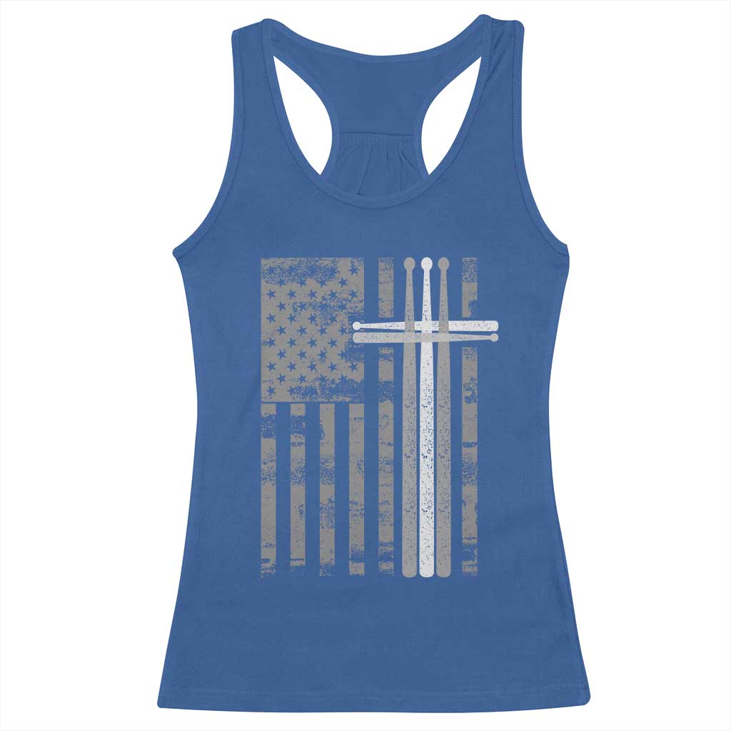 Christian Drummer Racerback Tank Top American Flag Drumsticks Religious Faith Cross Patriotic