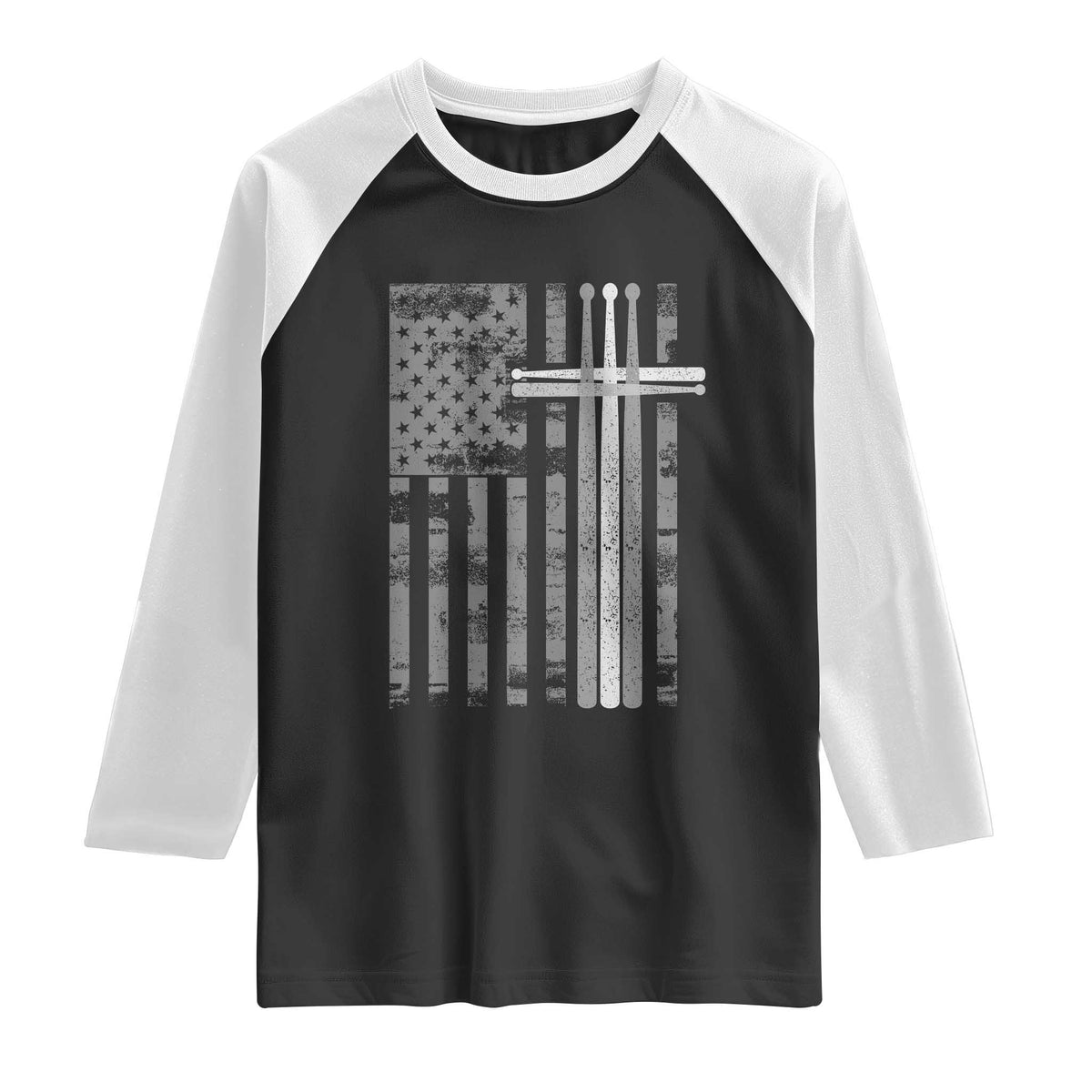 Christian Drummer Raglan Shirt American Flag Drumsticks Religious Faith Cross Patriotic