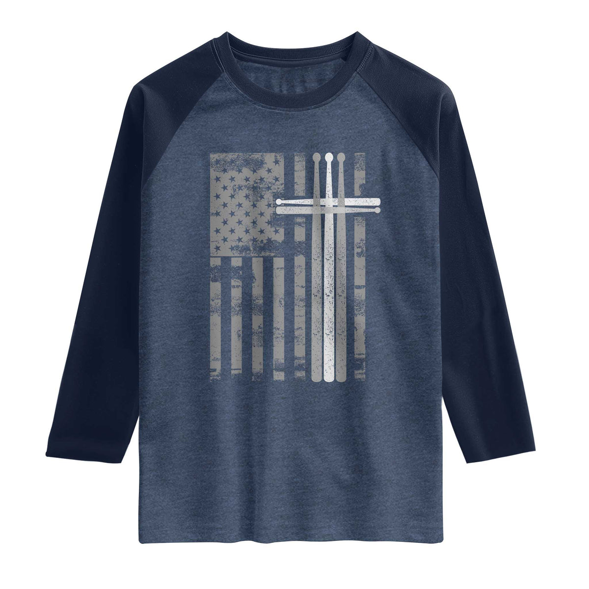 Christian Drummer Raglan Shirt American Flag Drumsticks Religious Faith Cross Patriotic