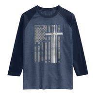 Christian Drummer Raglan Shirt American Flag Drumsticks Religious Faith Cross Patriotic