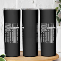 Christian Drummer Skinny Tumbler American Flag Drumsticks Religious Faith Cross Patriotic