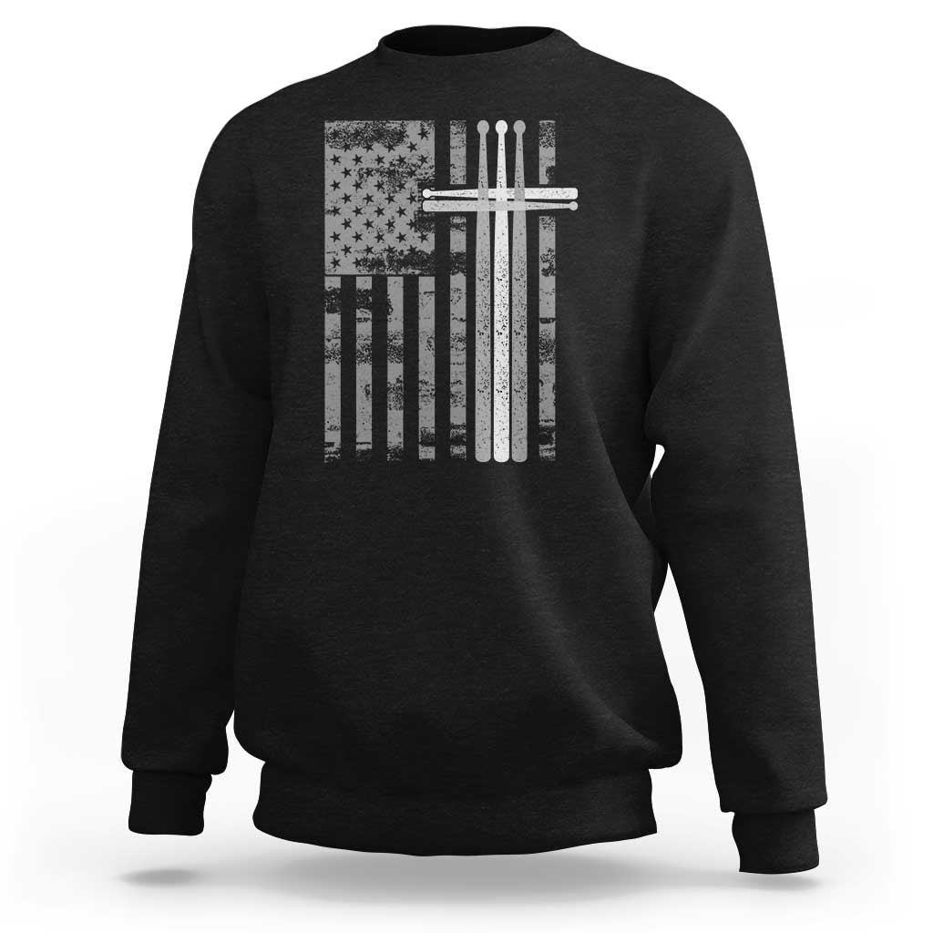 Christian Drummer Sweatshirt American Flag Drumsticks Religious Faith Cross Patriotic
