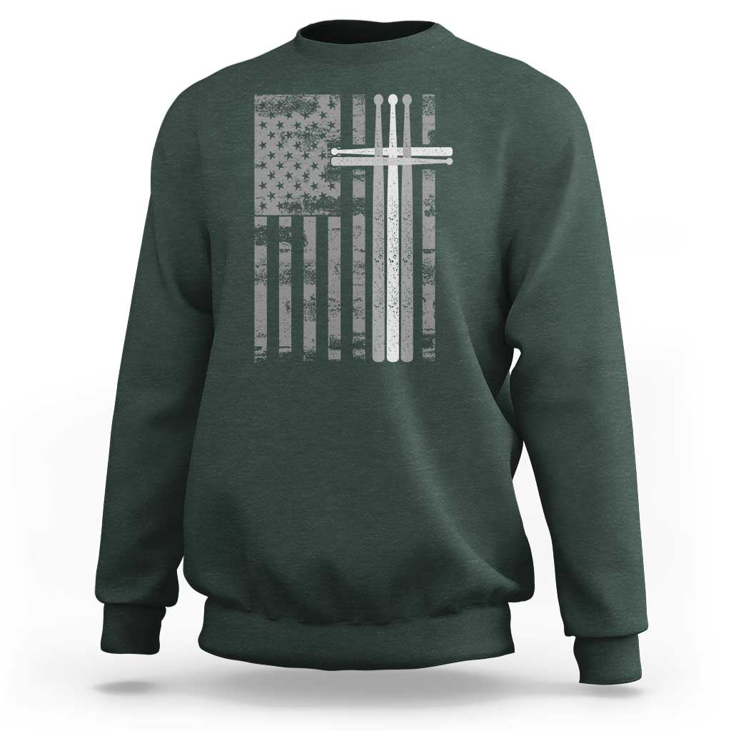 Christian Drummer Sweatshirt American Flag Drumsticks Religious Faith Cross Patriotic