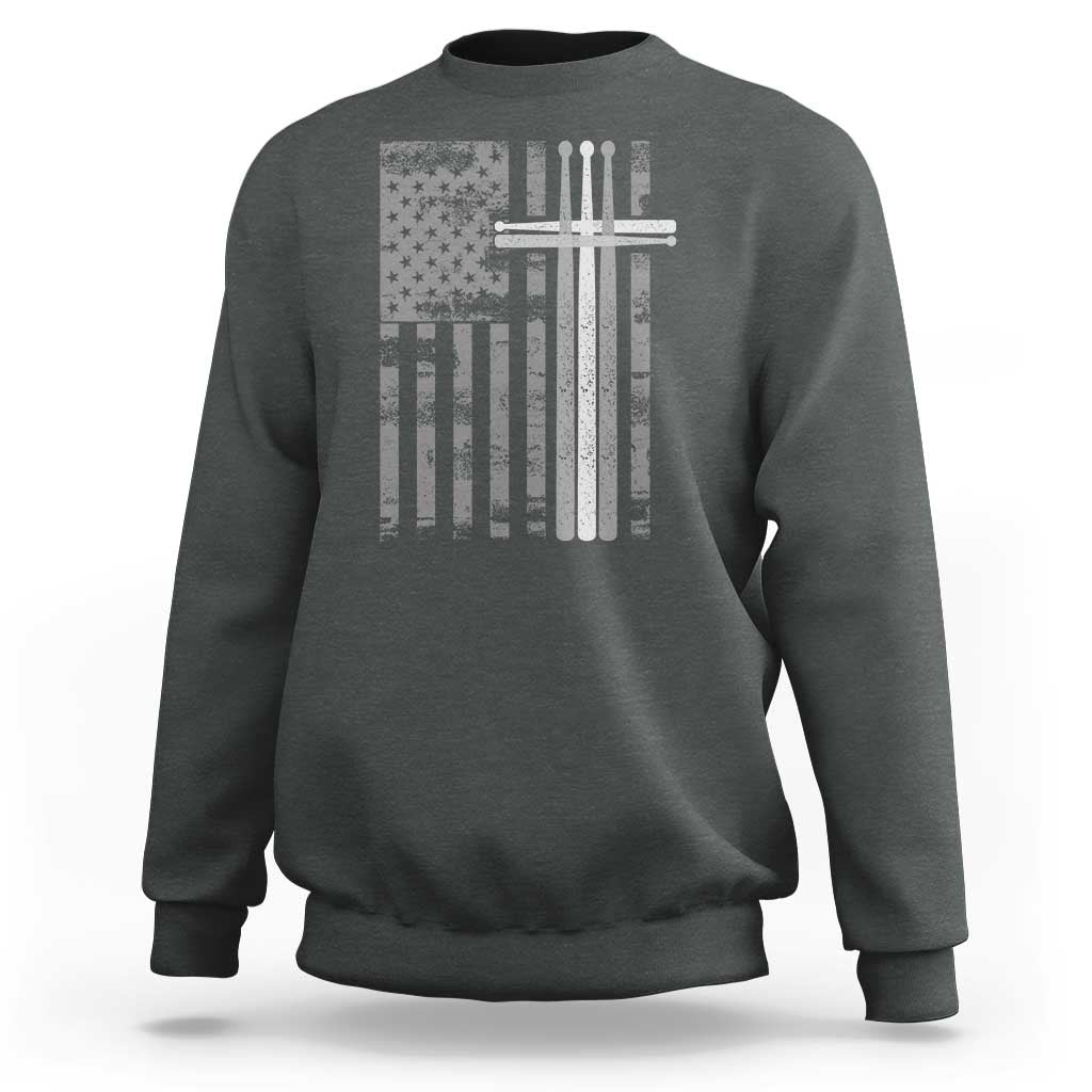 Christian Drummer Sweatshirt American Flag Drumsticks Religious Faith Cross Patriotic