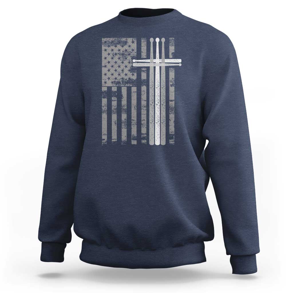 Christian Drummer Sweatshirt American Flag Drumsticks Religious Faith Cross Patriotic