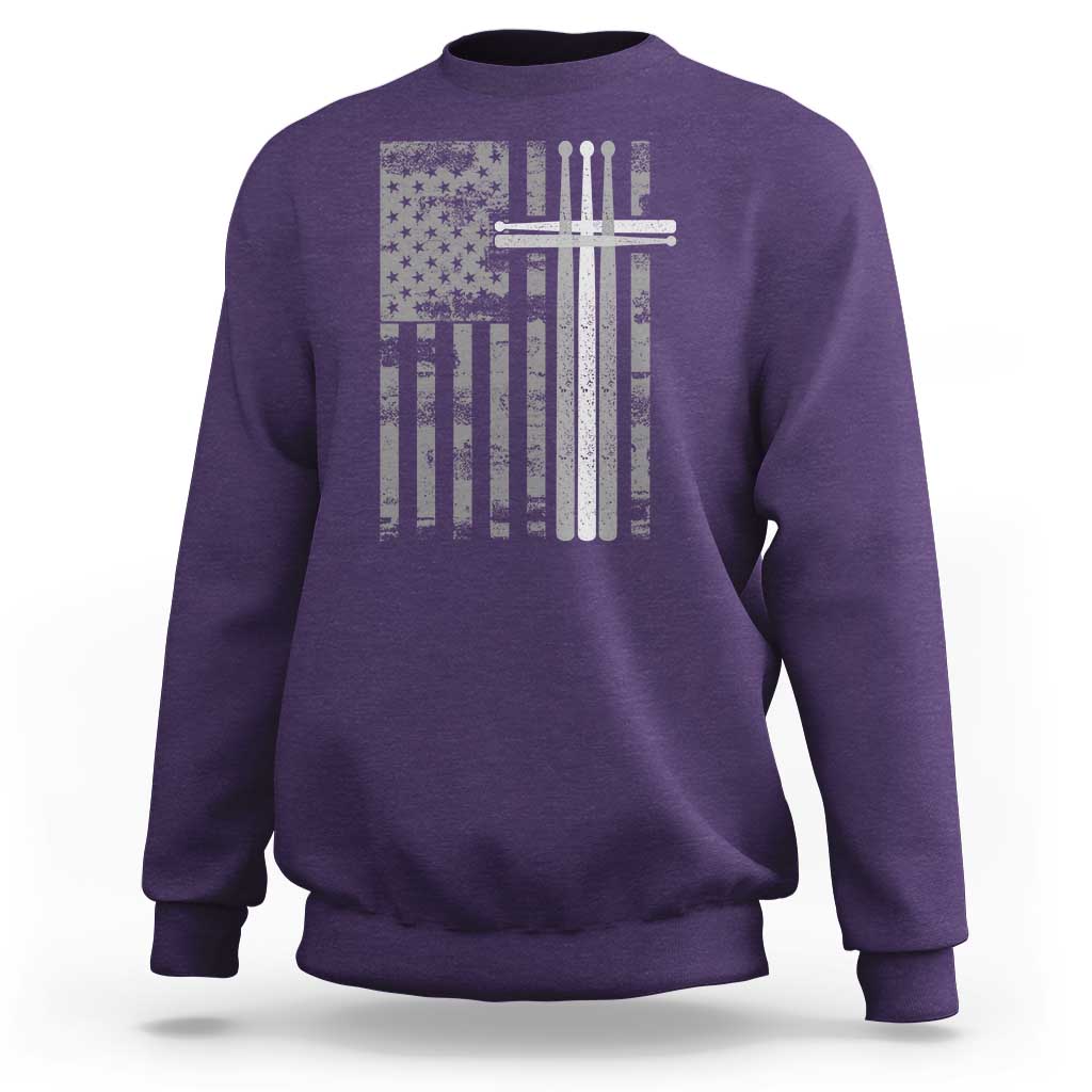 Christian Drummer Sweatshirt American Flag Drumsticks Religious Faith Cross Patriotic