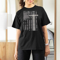 Christian Drummer T Shirt For Women American Flag Drumsticks Religious Faith Cross Patriotic