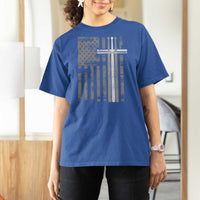 Christian Drummer T Shirt For Women American Flag Drumsticks Religious Faith Cross Patriotic