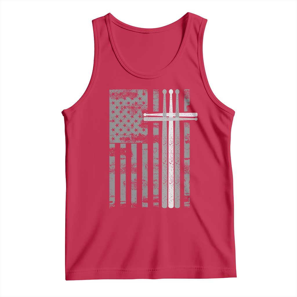 Christian Drummer Tank Top American Flag Drumsticks Religious Faith Cross Patriotic
