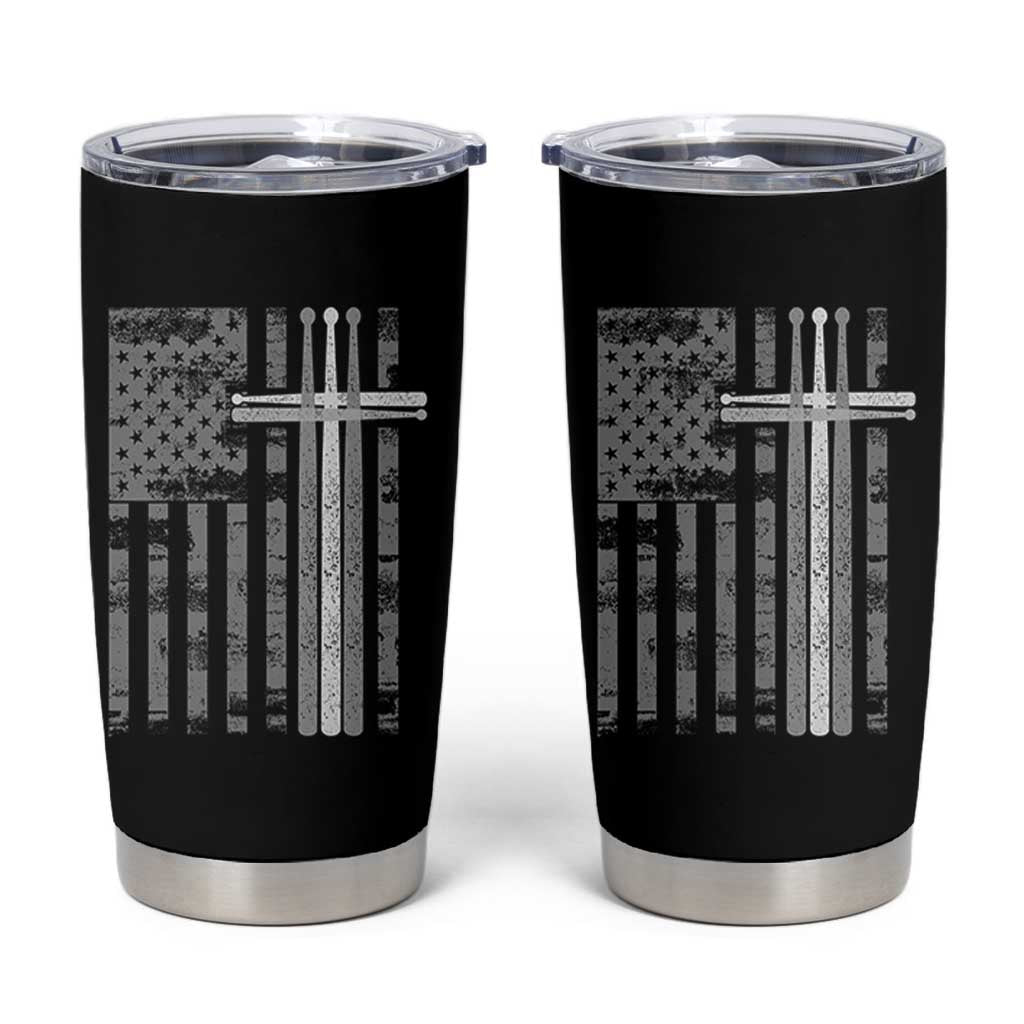 Christian Drummer Tumbler Cup American Flag Drumsticks Religious Faith Cross Patriotic