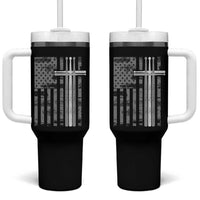 Christian Drummer Tumbler With Handle American Flag Drumsticks Religious Faith Cross Patriotic