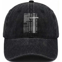 Christian Drummer Washed Cotton Baseball Cap American Flag Drumsticks Religious Faith Cross Patriotic