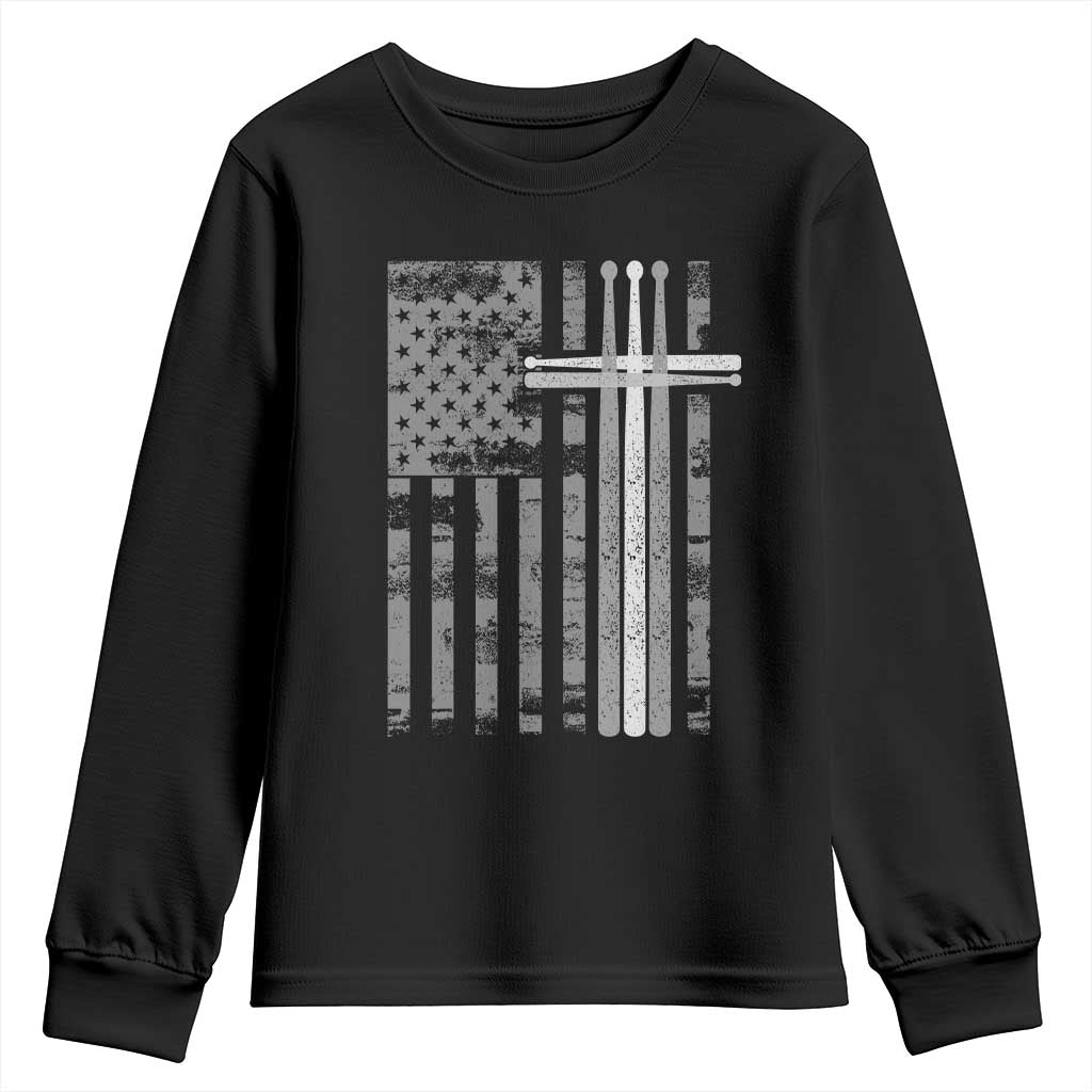 Christian Drummer Youth Sweatshirt American Flag Drumsticks Religious Faith Cross Patriotic